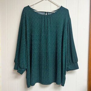 Adrianna Papell Women's Blouse Dark Green/Teal 3/4 Sleeve Leaf Pattern Size 3X